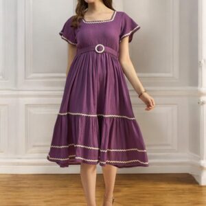 Women Solid Square Neck Fit & Flare Dress