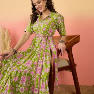 Floral Printed Pure Cotton Tiered Maxi Dress